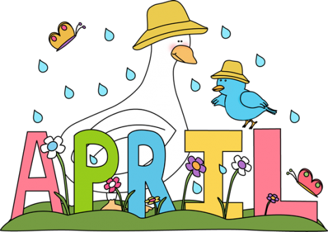 A. P. R. I. L. with rain and birds