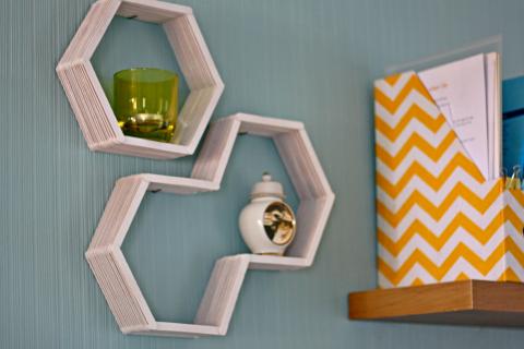 shelves made out of popsicle sticks