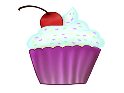 cupcake in a purple wrapper with a cherry on top