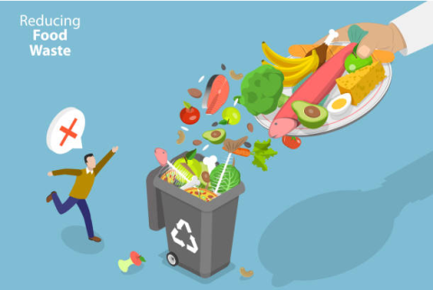 a clipart of a person trying to stop a large hand from throwing out food