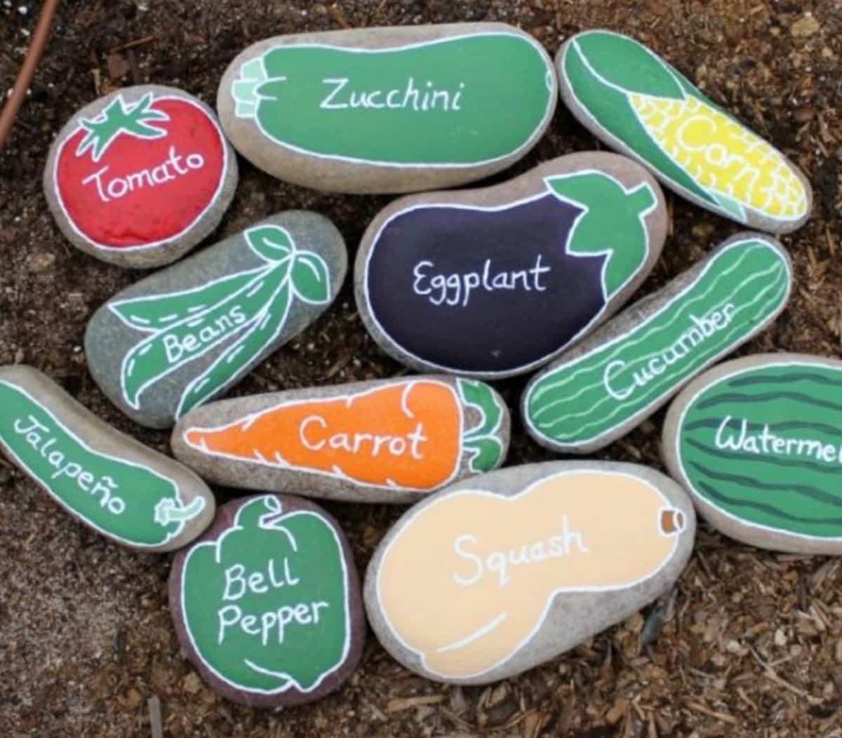 Painted rock garden markers