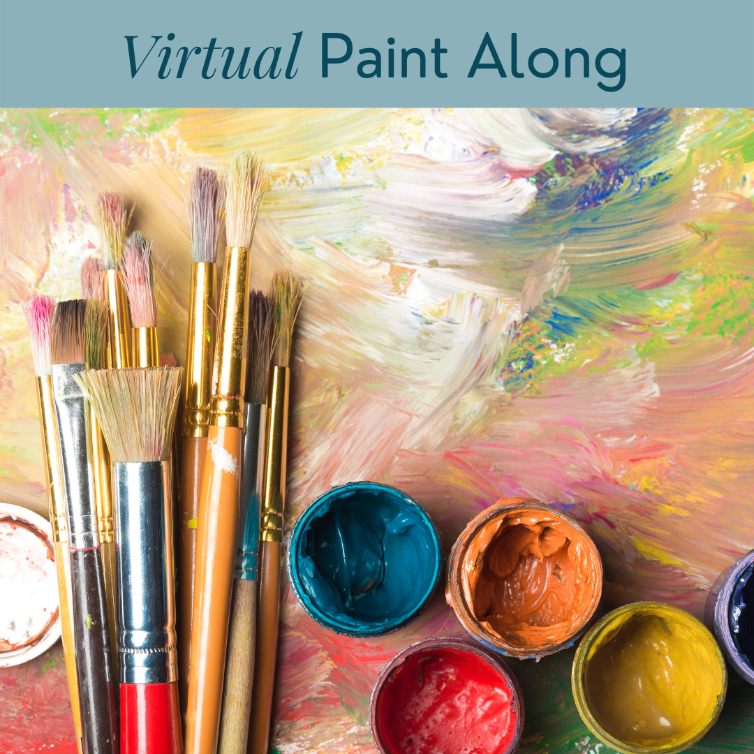 Paints and brushes against multicolor background