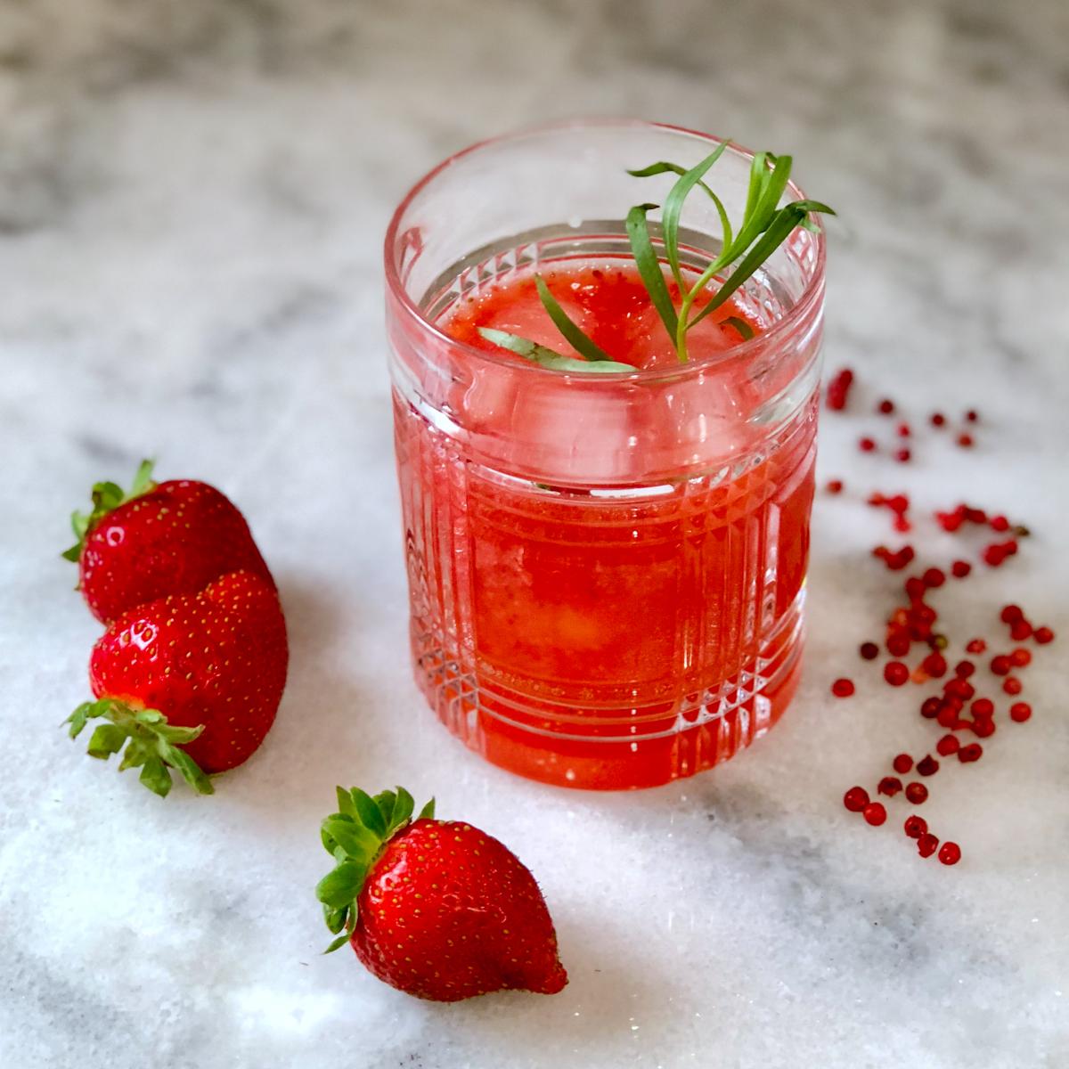 strawberries and a strawberry flavored drink