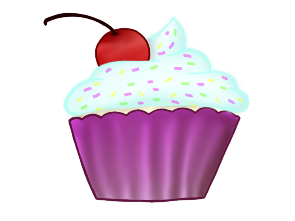 cupcake in a purple wrapper with a cherry on top