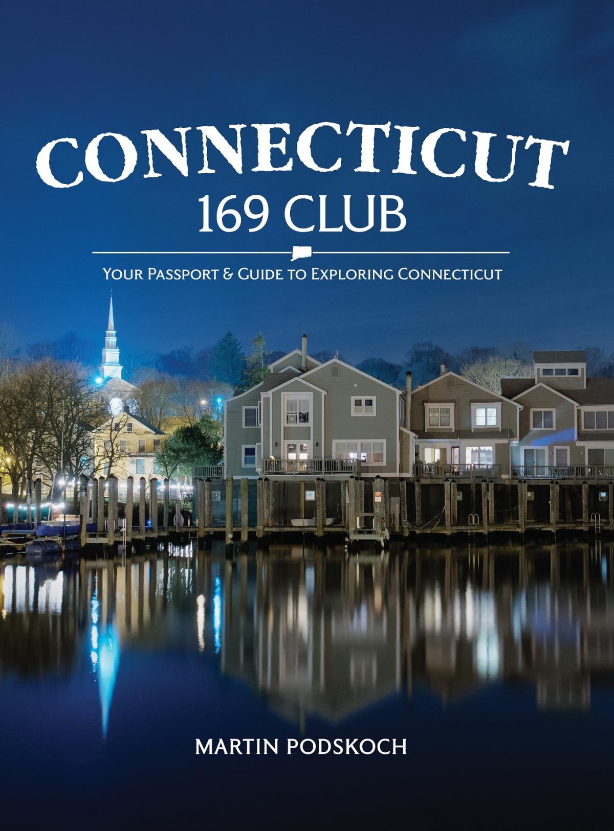 the book cover of the Connecticut 169 club book. It has a waterfront scene with 