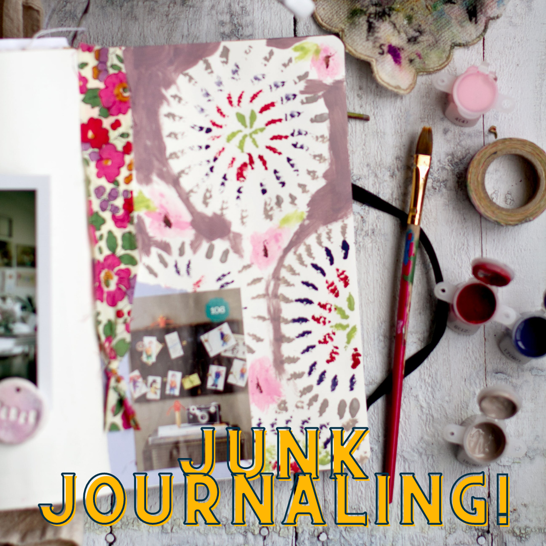 Photo of a craft journal with the text "Junk Journaling!"