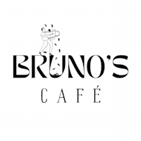 Brunos Cafe logo with a man pouring beans into the U of Bruno.