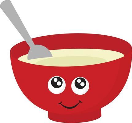 clip art of red soup bowl with eyes and smiling mouth